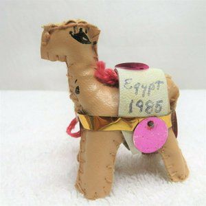 Vintage 80s Hand Stitched Leather Camel Figurine
